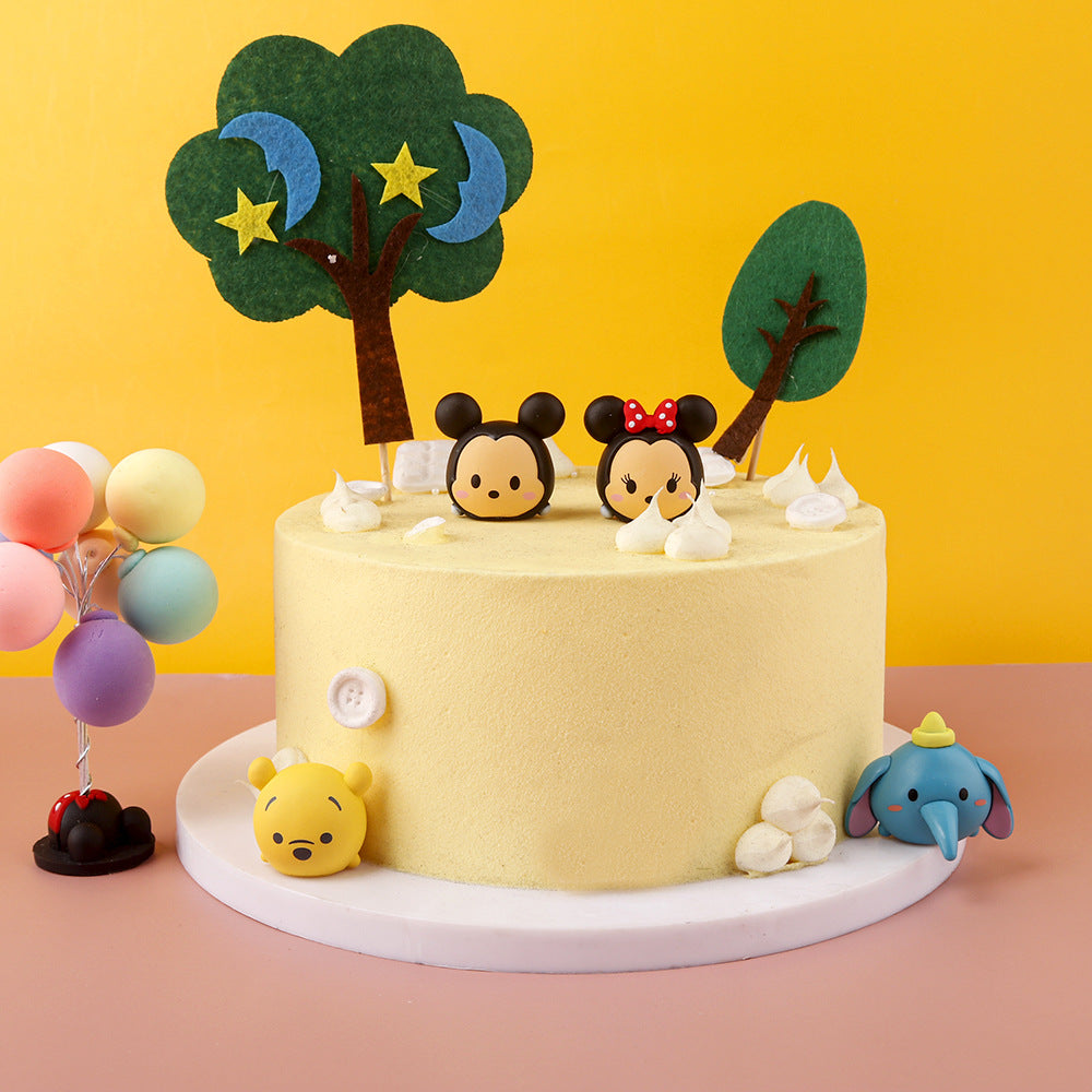 PVC Animal Jenga 6-Piece Set Cake Decorative Ornaments Mickey Donald Duck Elephant Winnie the Pooh Bear Car Ornaments