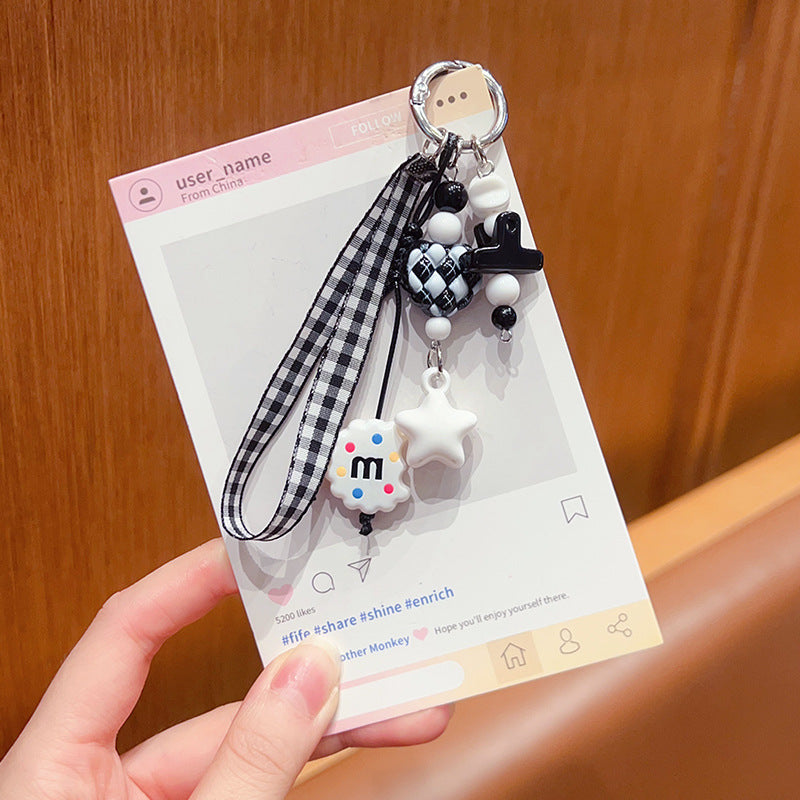 Handmade DIY Furball Beaded Mobile Phone Chain Pendant Cute ins Car Keychain Bag Doll Charm Accessories