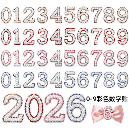 Wholesale 0-9 Pearl Nonwoven Fabric Colorful Digital Stickers with Adhesive Number Stickers DIY Creative Clothing and Bag Decorations
