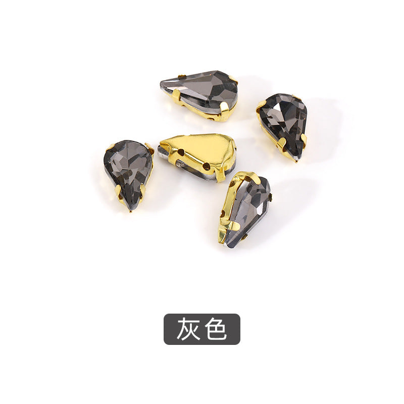 Gold-soled pointed waterdrop glass claw drill, standard cut shoe decorations, wedding dress accessories, crystal accessories, hand-stitched rhinestones with holes