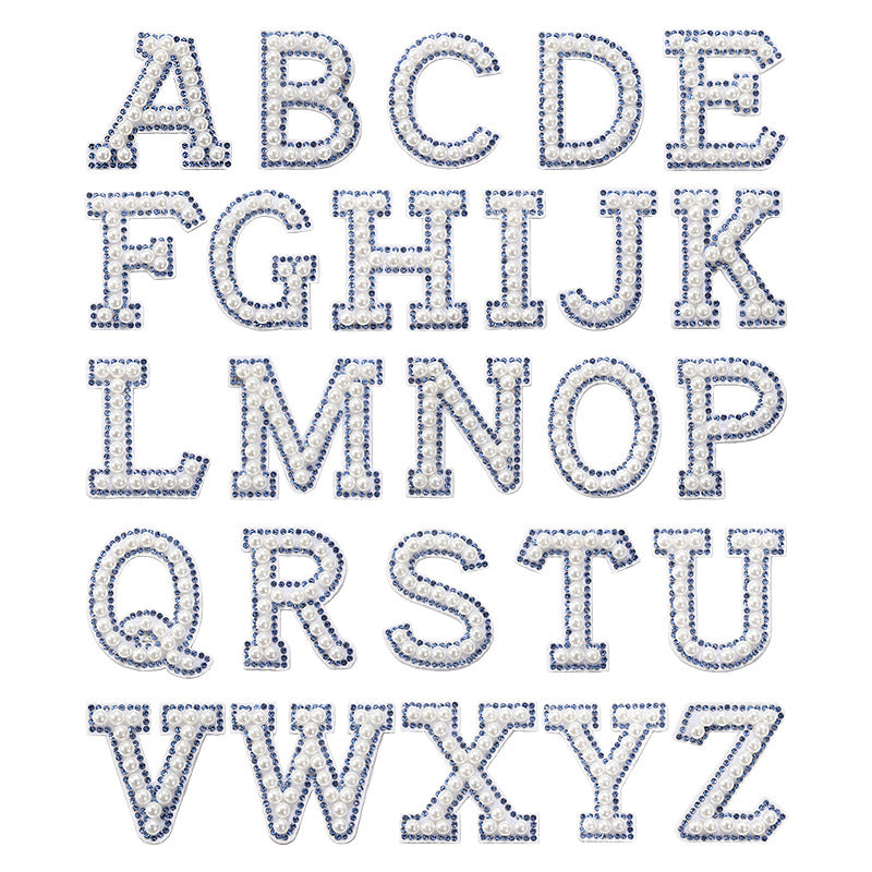 Blue diamond seamless adhesive 26 English letters for clothing and makeup bag decoration, non-woven fabric patch, adhesive backing