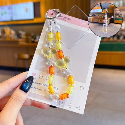 Creative DIY Love Beaded Mobile Phone Chain Keychain Pendant Couple Car Key Chain Bag Bracelet Pendant Small