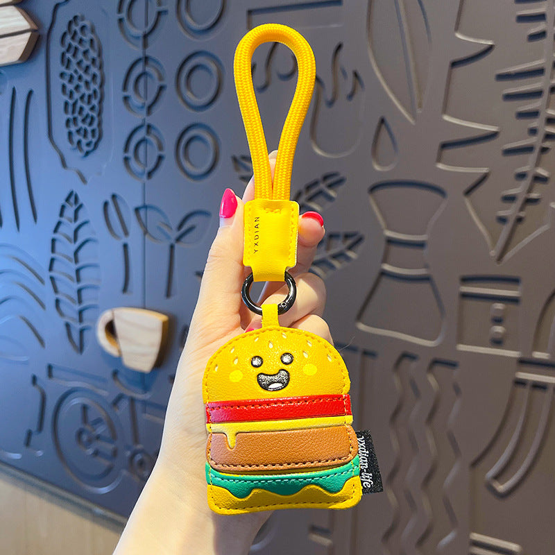 Creative PU leather simulation food keychain pendant couple hamburger car keychain bag pendant small gift