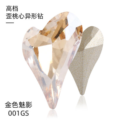 K9 Crooked Peach Heart Diamond, Real Silver Base Nail Diamond, Phone Case Diamond, Diamond for Suitcases, Clothing, Accessories, Irregular Heart-shaped K9 Diamond