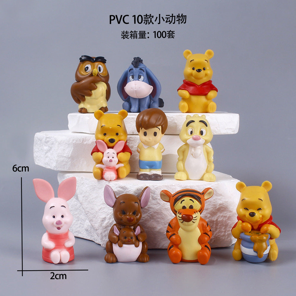 PVC Critter 10 Piece Set Pooh Bear Tigger Owl Peppa Pig Cartoon Animal Model Ornaments