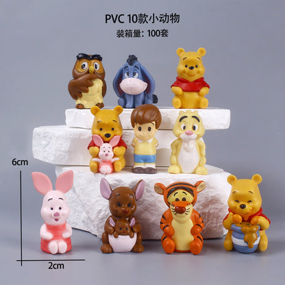 PVC Critter 10 Piece Set Pooh Bear Tigger Owl Peppa Pig Cartoon Animal Model Ornaments