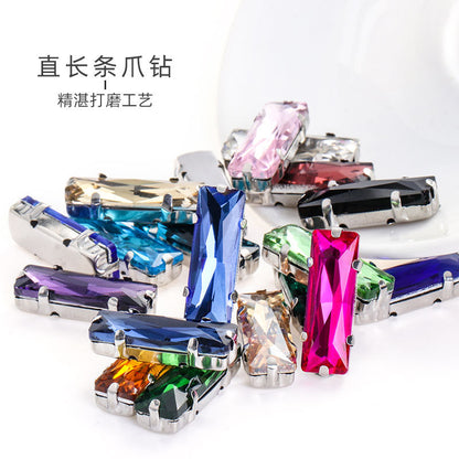 Xichuan Straight Long Claw Rhinestone Glass Hand-Stitched Diamond DIY Accessories Shoe Bag Handmade Materials White K with Claw Diamond