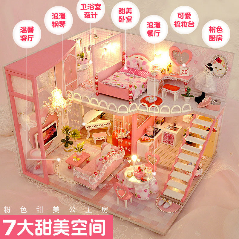 Craftsman DIY Cottage Loft Villa Handmade Assembly Princess Small House Miniatures Toys Birthday Gifts