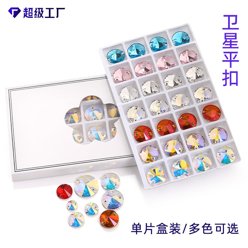 Flat Bottom Hand-Sewn Diamond K9 Satellite Round Flat Buckle Double Hole Punched Hand-Sewn Diamond Wedding Dress Apparel Accessories Super Flash Satellite
