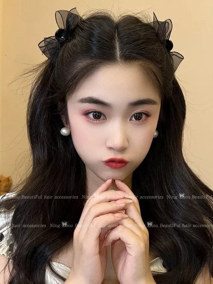 Mesh black bow hair chuck headdress, princess head small scratch clip broken hair, side bangs, clip, forehead hairpin woman