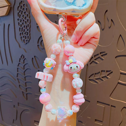 Creative Sanrio beaded mobile phone chain keychain female cute couple bag key chain doll small pendant wholesale