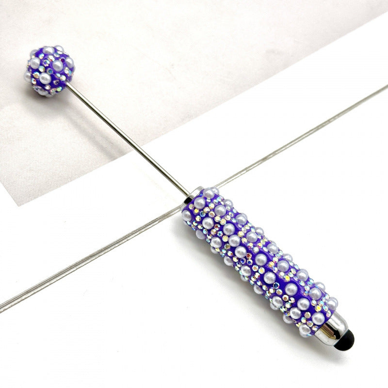 New pearl full diamond touch screen pen diy pearl capacitive touch ballpoint pen puzzle piercable bead cute pen wholesale