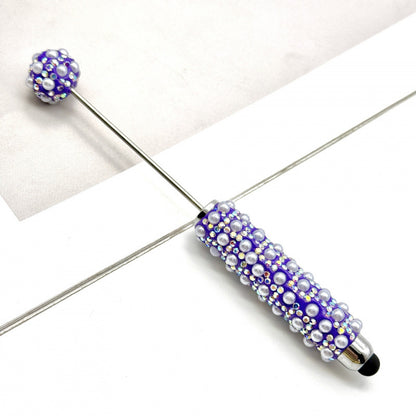 New pearl full diamond touch screen pen diy pearl capacitive touch ballpoint pen puzzle piercable bead cute pen wholesale