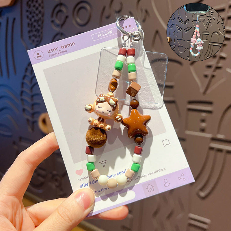 Handmade DIY bubble sitting posture cute baby beaded mobile phone chain small pendant bag doll doll keychain pendant