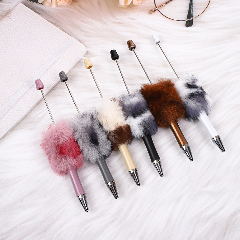 Leopard print plush ballpoint pen creative DIY beading, cute fluffy ballpoint pen, handmade hairball, high-value student