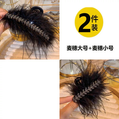 Rhinestone feather claw clip for women, high-end new small half-tie hair clip, small hair volume, back head updo hair clip, shark clip