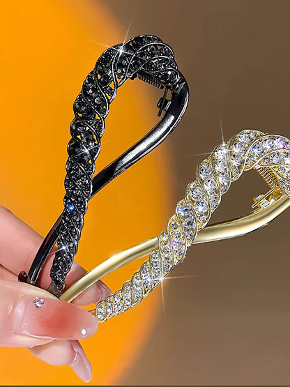 Large size with a sophisticated feel, fully diamond-filled metallic temperament, light luxury twist twist pin, figure-eight hair updo, exquisite headpiece hair accessory for women