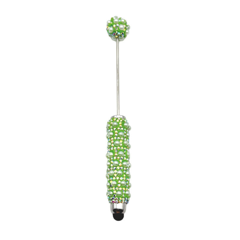 New pearl full diamond touch screen pen diy pearl capacitive touch ballpoint pen puzzle piercable bead cute pen wholesale