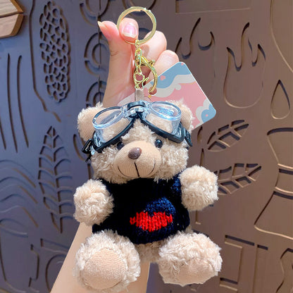 Cartoon Plush Cool Bear Key Chain - School Bag Small Pendant Cute Couple Bag Doll Keychain Gift