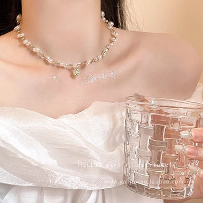 Korean INS style double-layer pearl starry sky necklace for women, sophisticated light luxury necklace, accessory choker collarbone chain