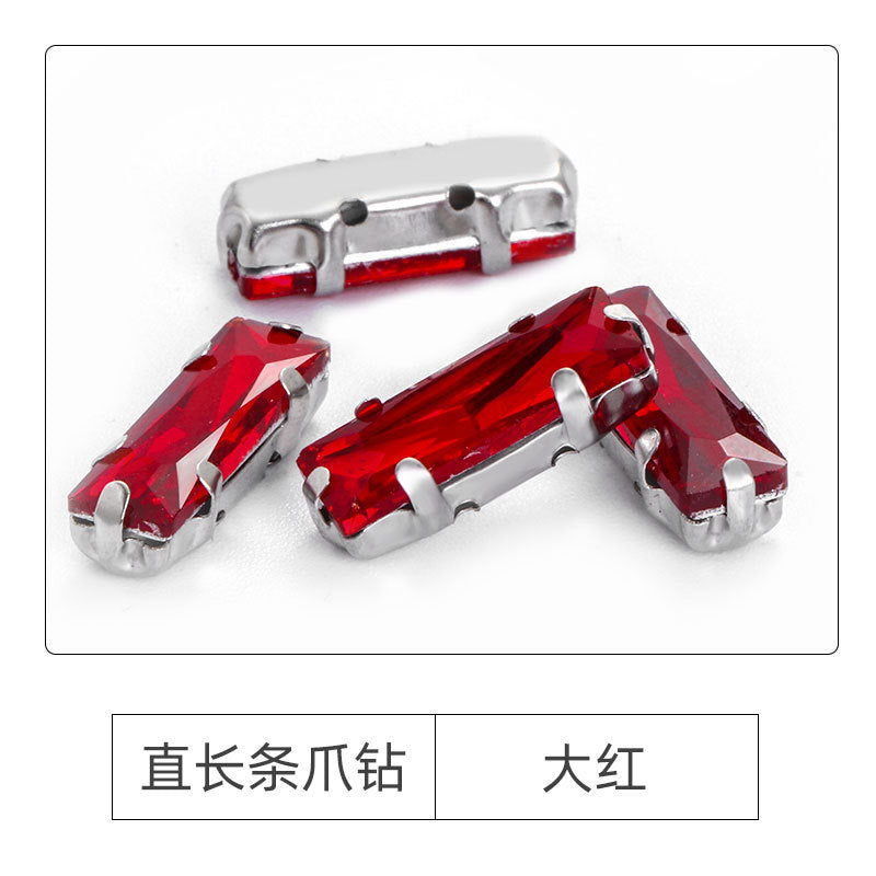 Xichuan Straight Long Claw Rhinestone Glass Hand-Stitched Diamond DIY Accessories Shoe Bag Handmade Materials White K with Claw Diamond