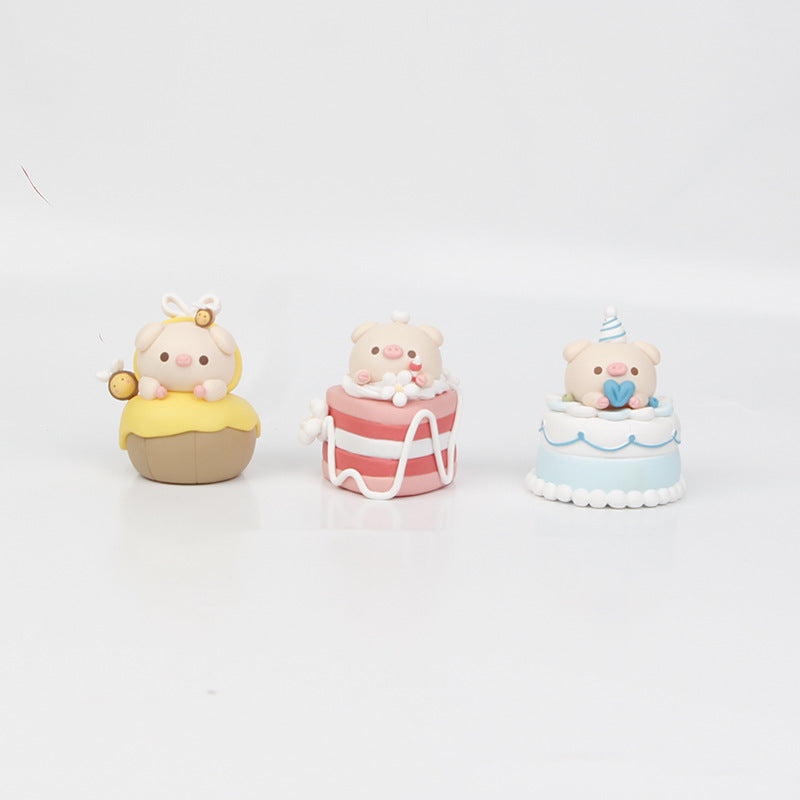 Mini cute cake piggy 10CM gacha blind box doll figure micro landscape doll scene toy ornaments