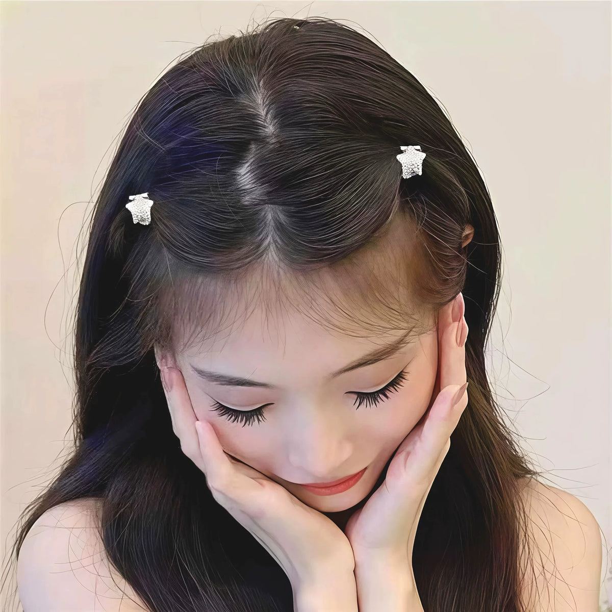 Celebrity-style high-end silver metal hair clip, bangs clip, five-pointed star small hair clip, mini half-tie hair claw clip