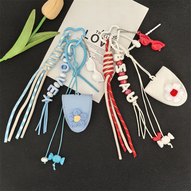 Dopamine flower miu tie bag hanging girl's heart color braided rope bag bag pendant creative car keychain versatile