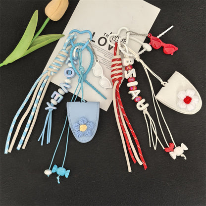 Dopamine flower miu tie bag hanging girl's heart color braided rope bag bag pendant creative car keychain versatile