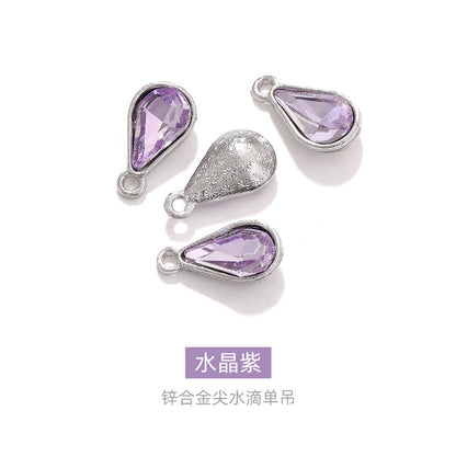 Zinc alloy pointed waterdrop pendant, crystal glass diamond DIY jewelry, earrings with diamond, single hanging glass waterdrop rhinestone