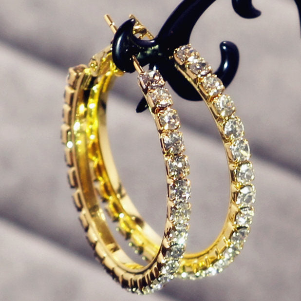 2-4-6-8-10cm oversized earrings exaggerated earrings european and american round rhinestone geometric hoop earrings for women cross-border