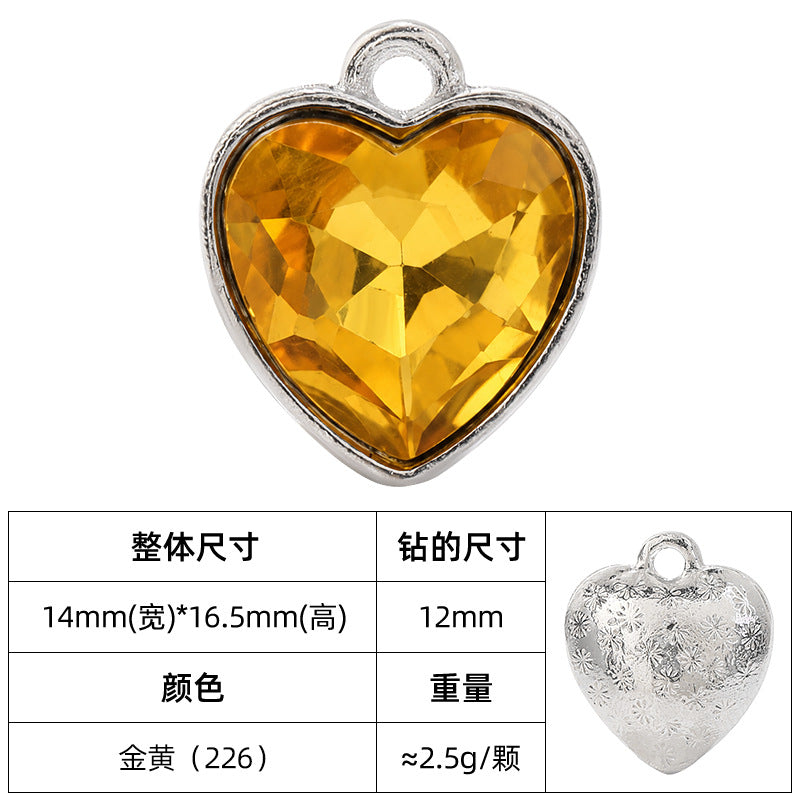 Heart-inlaid 12MM peach heart single crystal pendant bracelet, headpiece, flower tray material, DIY accessory pendant