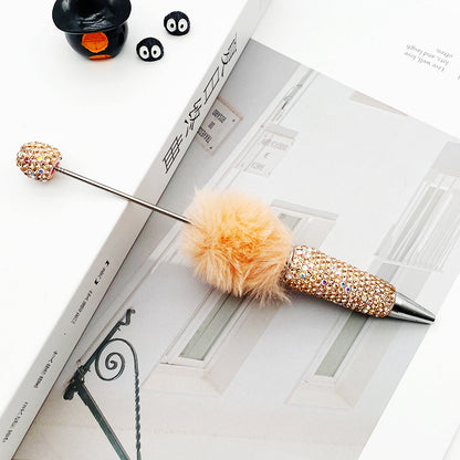 AB diamond ballpoint pen diy multi-color heavy work full diamond pen plush hairball beaded ballpoint pen spot wholesale