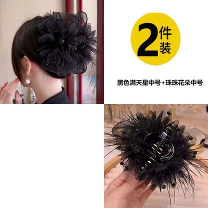 Elegant mesh bow hair clips for women, sophisticated and fashionable new feather claw clips with shark clips on the back of the head