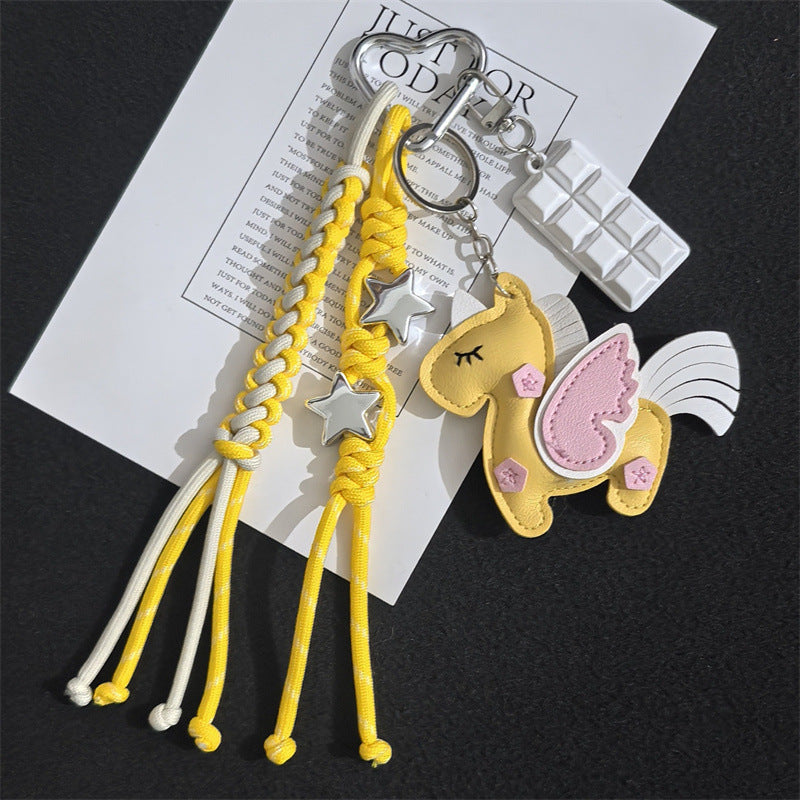 New PU Unicorn Bag Leather Pendant Double Sided Multilayer Unicorn Pegasus Luggage Keychain Charm Accessories