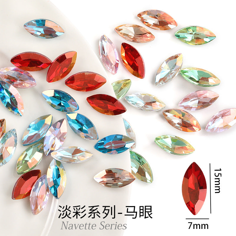 Horse eye crystal diamond, diamond-shaped coated light color glass rhinestone, DIY nail art accessories, irregular pointed and base diamond influencer