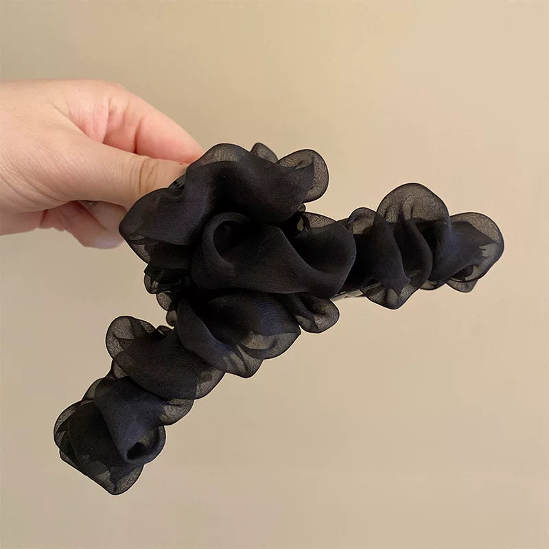 Korean Style Super Fairy Pleated Mesh Claw Clip for Women, 2026 New Large Shark Hair Clip at the Back of the Head, Updo Hair Clip