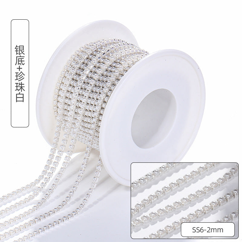 Pearl claw chain full roll diamond band tight claw luggage clothing accessories hair accessory phone case diamond super glitter pearl diamond chain