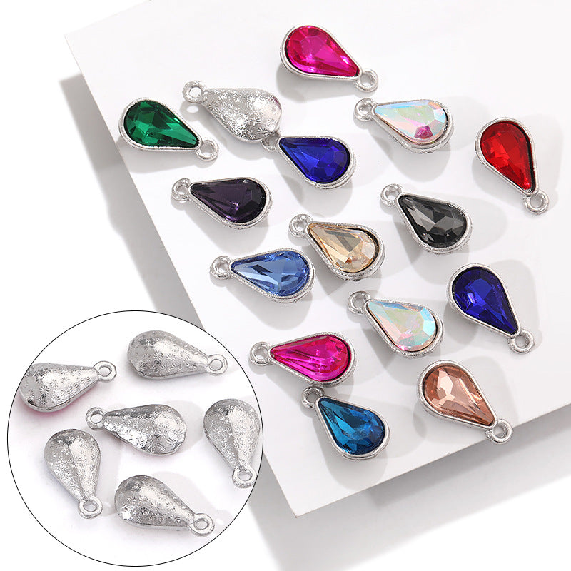 Zinc alloy pointed waterdrop pendant, crystal glass diamond DIY jewelry, earrings with diamond, single hanging glass waterdrop rhinestone
