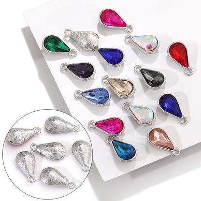 Zinc alloy pointed waterdrop pendant, crystal glass diamond DIY jewelry, earrings with diamond, single hanging glass waterdrop rhinestone