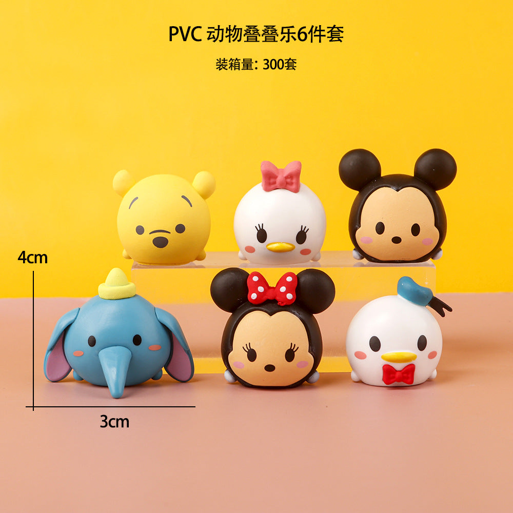PVC Animal Jenga 6-Piece Set Cake Decorative Ornaments Mickey Donald Duck Elephant Winnie the Pooh Bear Car Ornaments
