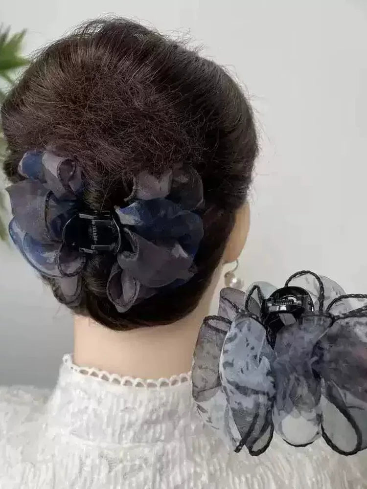 Korean style elegant high-end new organza floral claw clip for women, sophisticated hair clip, back hair clip, hair clip for the back of the head, hair accessory