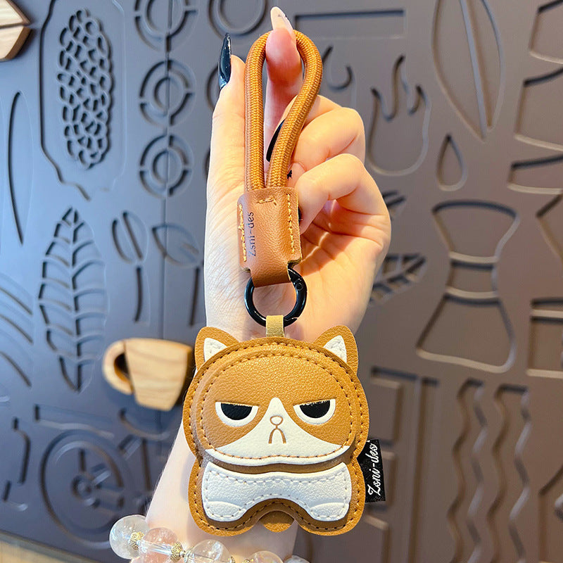 Creative PU Leather Cat Keychain Pendant Cute Couple Car Keychain School Bag Doll Small Pendant Wholesale