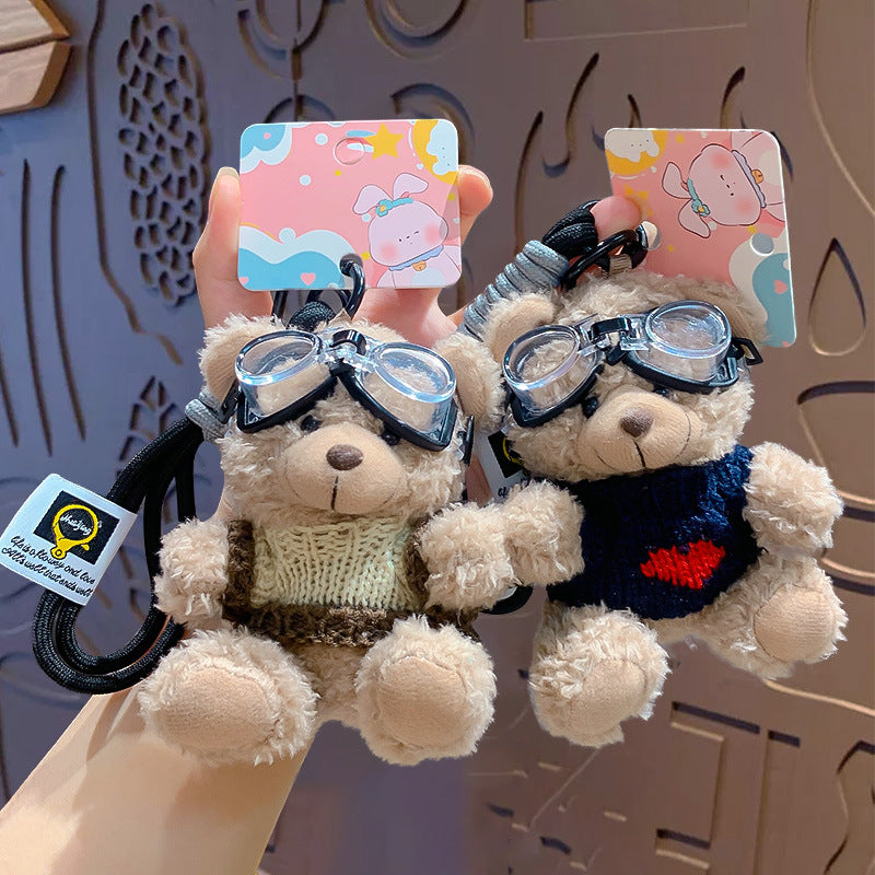 Cartoon Plush Cool Bear Key Chain - School Bag Small Pendant Cute Couple Bag Doll Keychain Gift