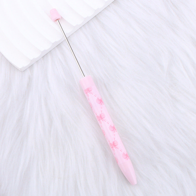 DIY bow pink long printed pattern ballball pen creative cute ballpoint pen plastic beaded ballpoint pen