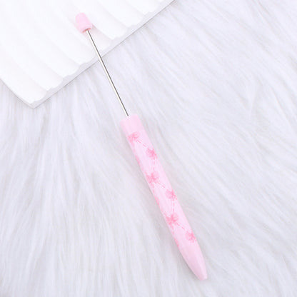 DIY bow pink long printed pattern ballball pen creative cute ballpoint pen plastic beaded ballpoint pen