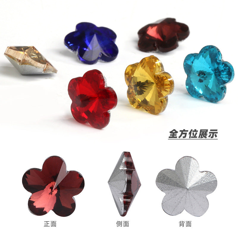 Factory wholesale plum blossom rhinestones, irregular pointed bottom glass rhinestones, phone diamond sticking materials, DIY jewelry accessories