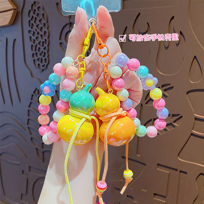 Creative simulation color beaded gourd keychain mobile phone chain pendant school bag keychain charm small gift wholesale