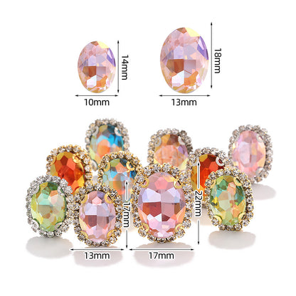 Multicolor crystal glass diamonds, light color oval crystal buckle holes, hand-sewn diamonds - clothing, shoes, bags, DIY accessories