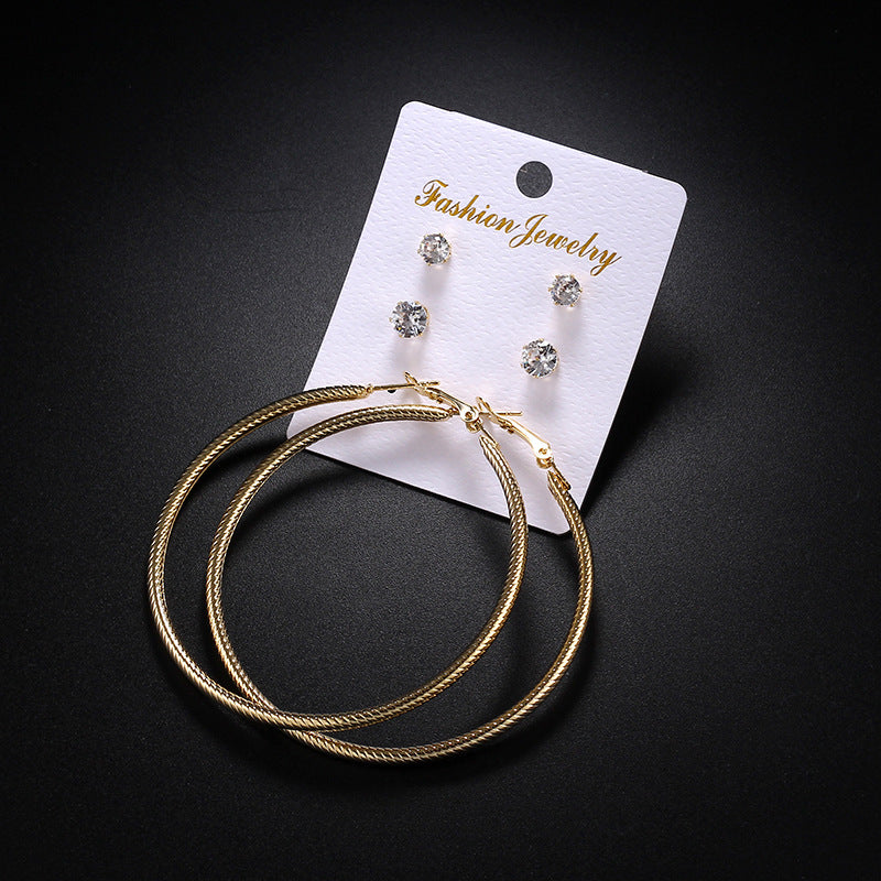 2-4-6-8-10cm oversized earrings exaggerated earrings european and american round rhinestone geometric hoop earrings for women cross-border